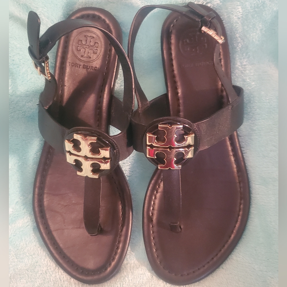 Tory Burch Bryce Flat Thong Black Sandals Shoes  4.5